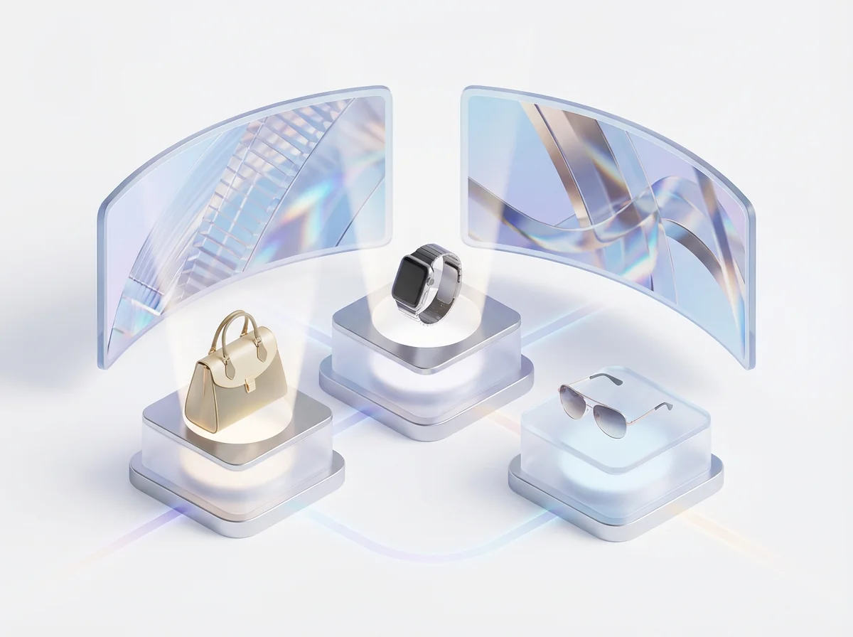 Luxury accessories retail display visuals with premium 3D renders