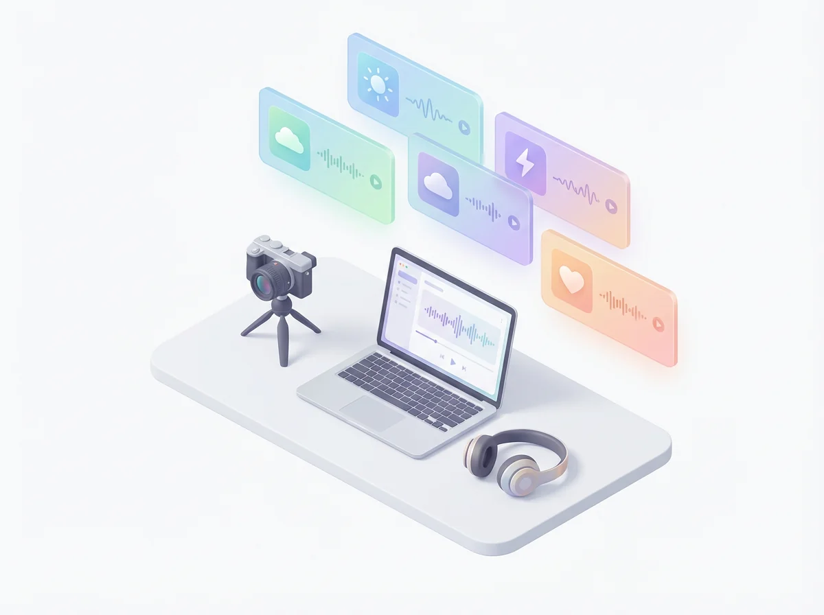 Video content creator soundtrack library with multiple music beds and sound effects