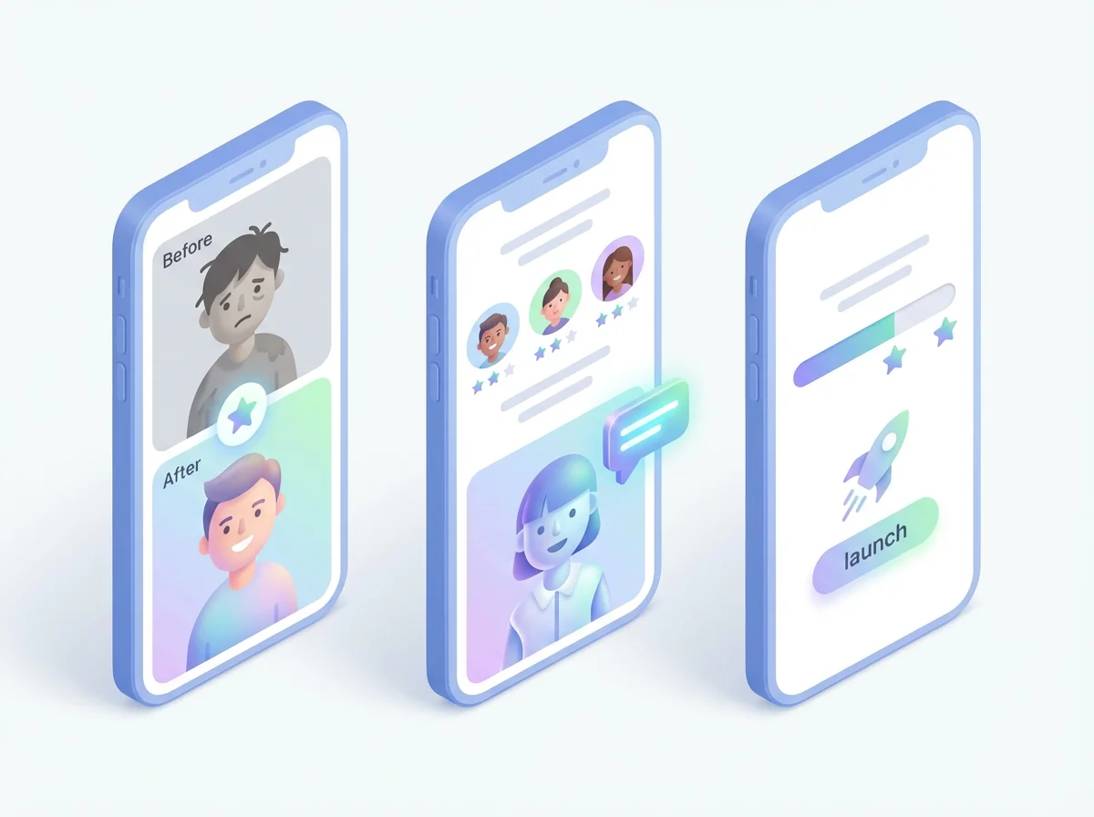 Coaching business service launch campaign with transformation stories